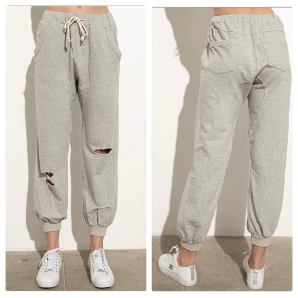 A Girl Thing Pants - 42 $20 start❤️ Comfy gray distressed joggers with pockets